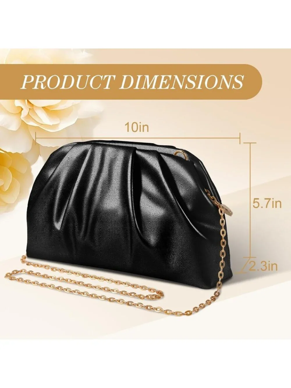 Women's Black Soft Pleated Pu Clutch Purse Elegant Evening Wedding Bag